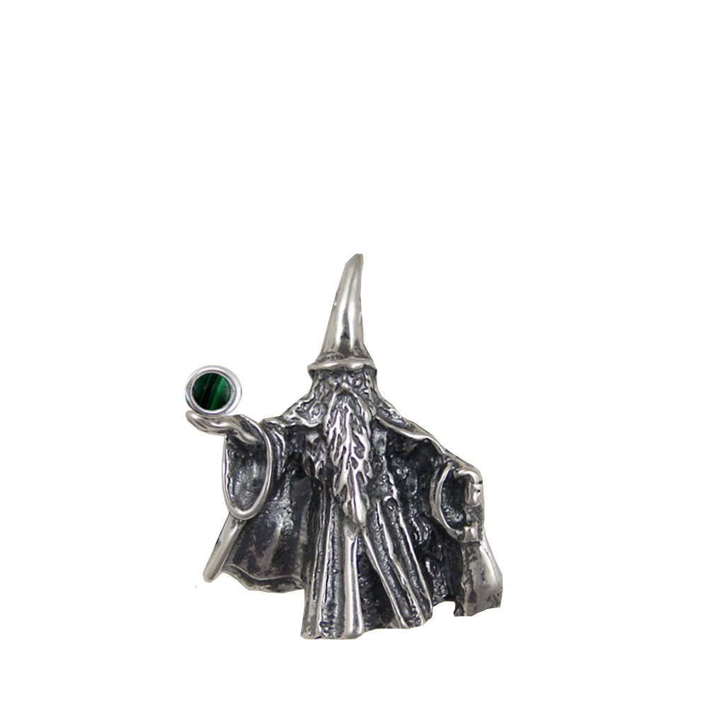 Sterling Silver Wizard of the North Pendant Holding Malachite Magic Orb